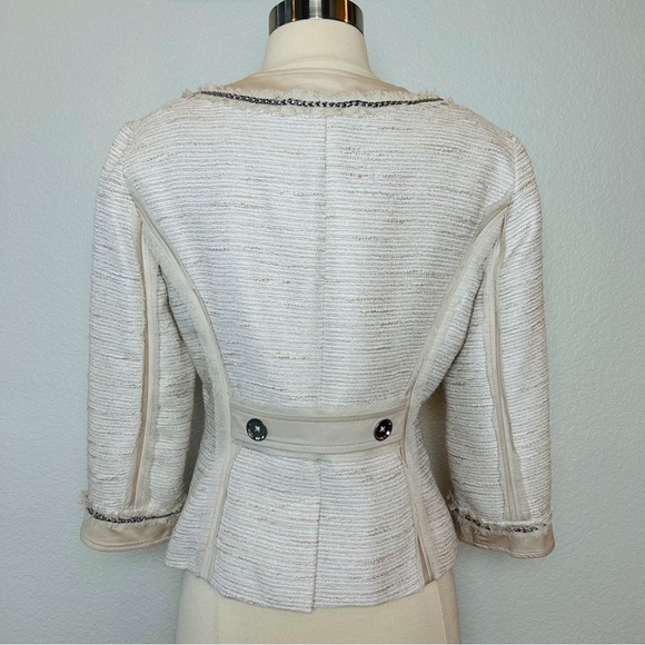 White House Black Market 2 Piece Pants Suit Size 4 Beige Tweed Embellished - Picture 4 of 15